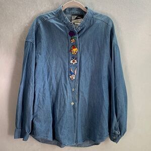 Vintage Bugs Bunny Looney Tunes 1992 Top Line USA Embroidered Denim Button Up M